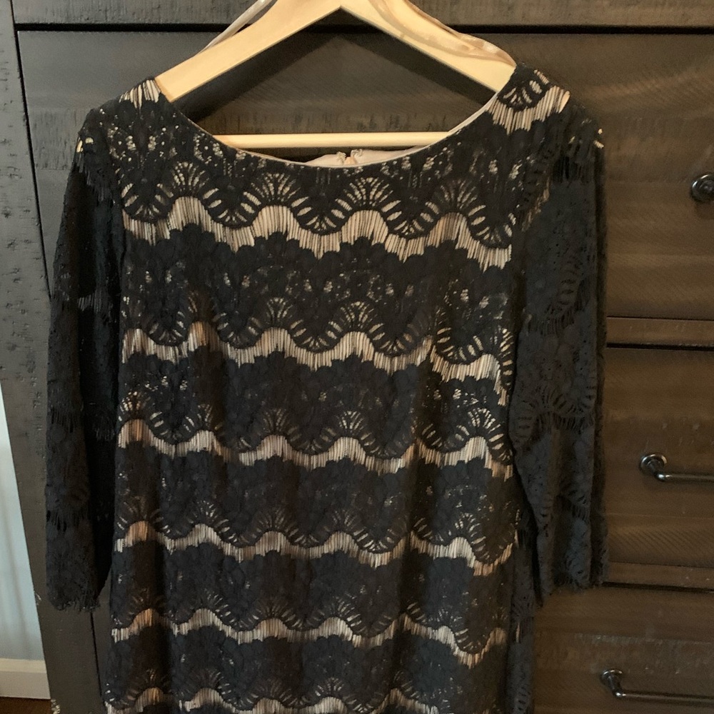 Black lace overlay cocktail dress